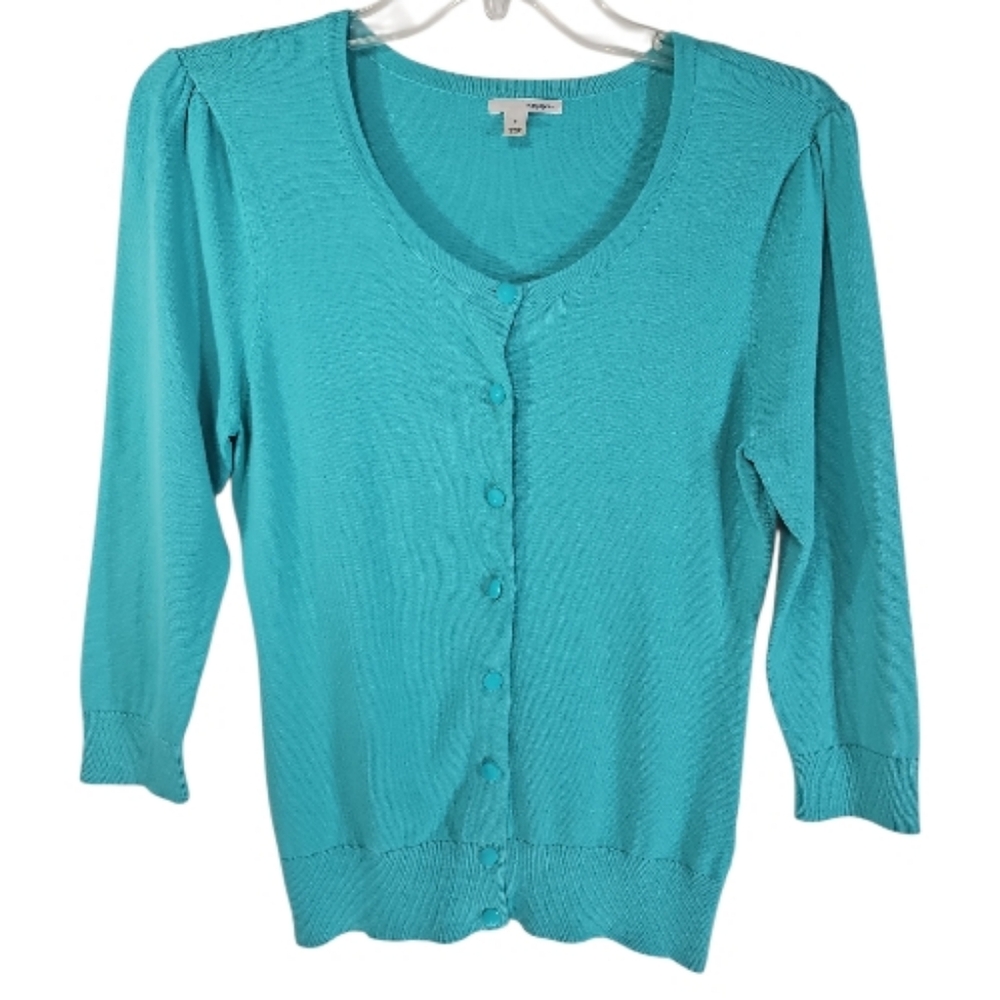 Halogen 3/4 Sleeve Lightweight Turquoise Cardigan Sweater Size S